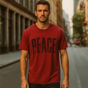 John Varvatos Bright Red “Peace” Spellout Basic Comfort Tee Men’s XL